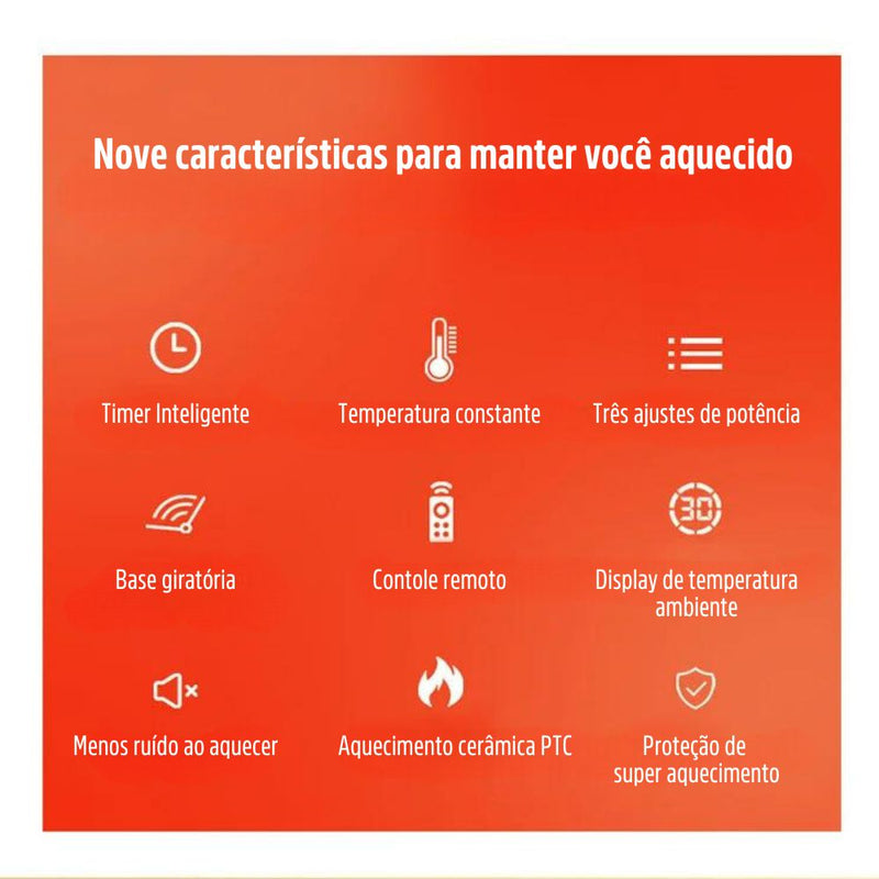 Aquecedor de Mesa Elétrico Giratório com Controle Remoto Baixo Consumo 1500w