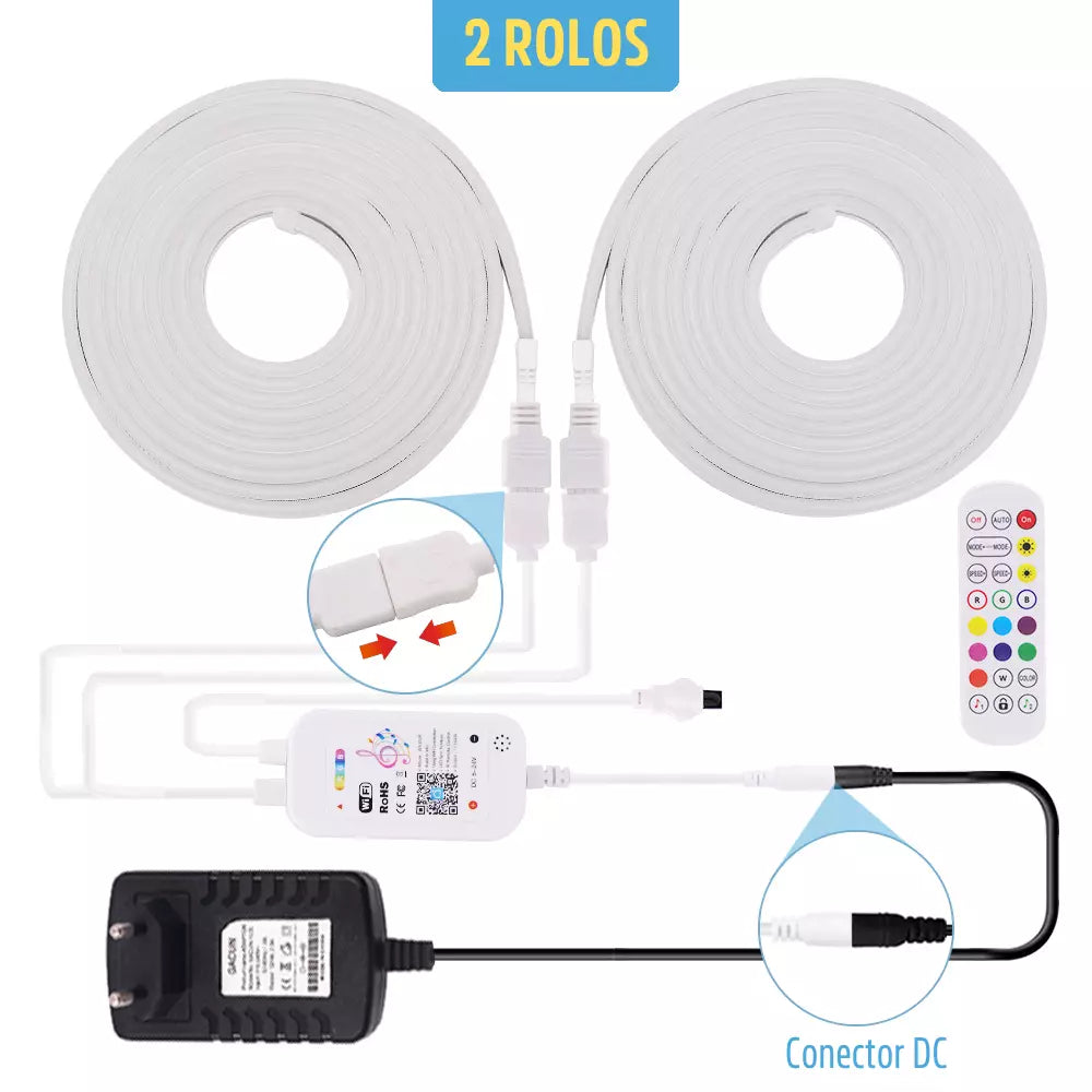 Fita LED Inteligente Flexível de Silicone RGB Wifi Impermeável