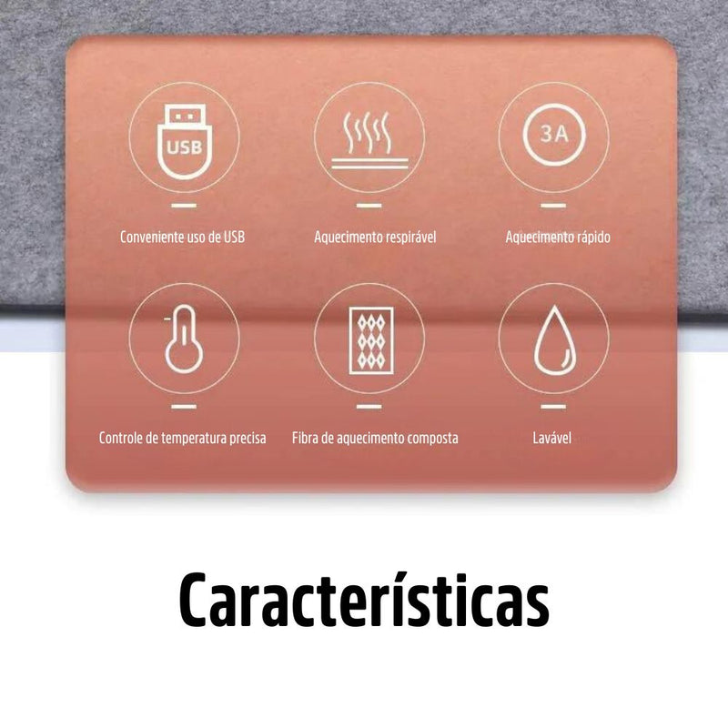 Cobertor Aquecimento Elétrico USB Recarregável Controle de Temperatura