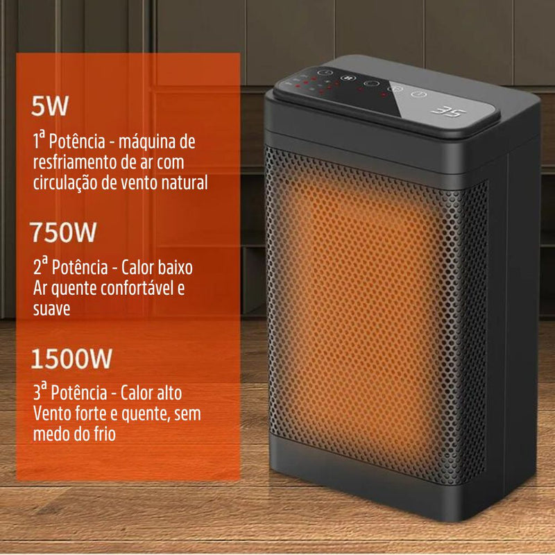 Aquecedor de Mesa Elétrico Giratório com Controle Remoto Baixo Consumo 1500w